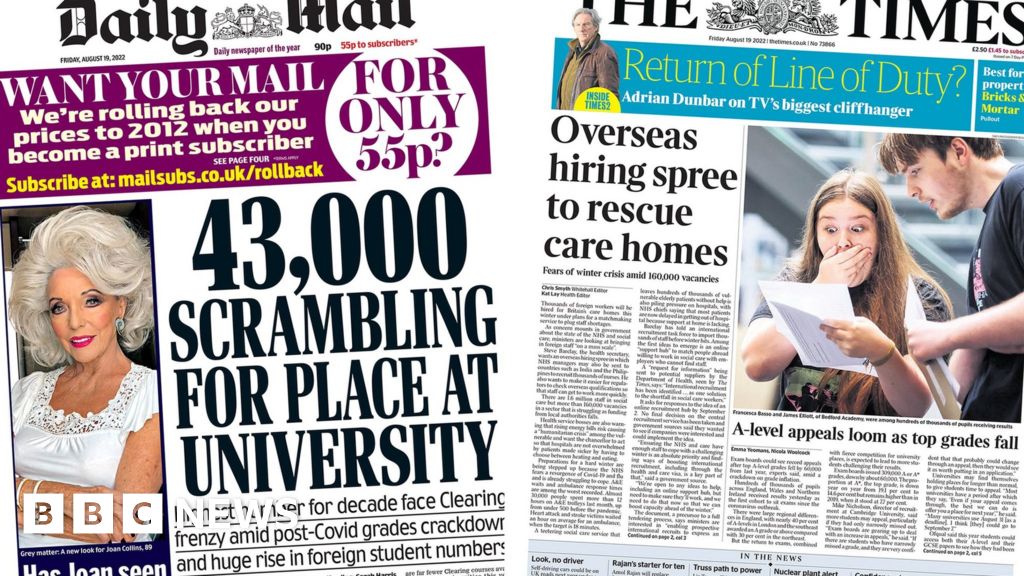 The Papers: Uni scramble and ‘hiring spree for foreign carers’