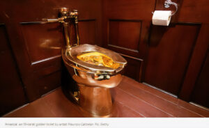 Stately home break-in, a burglar at Blenheim Palace confesses to taking a £4.8 million golden toilet.