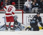 Utah’s Karel Vejmelka (49 saves) stymies Hurricanes